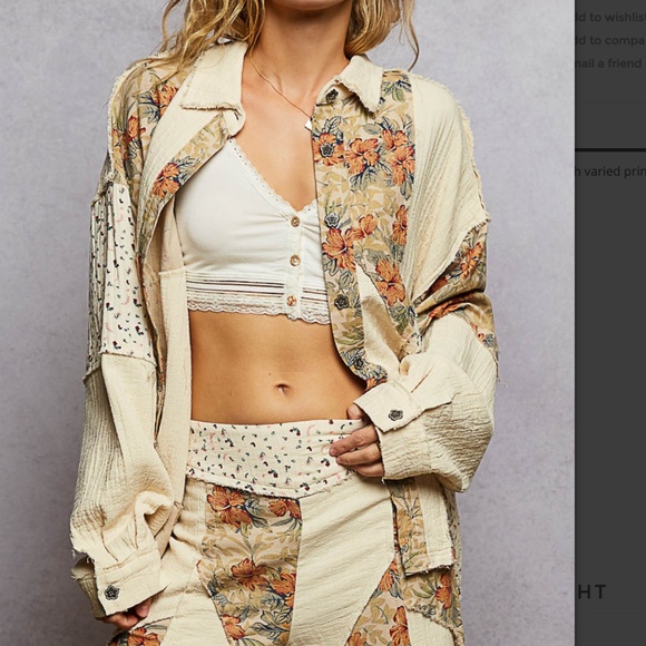 POL Cream Floral Button Down Shirt and Pant set - Picture 2 of 6